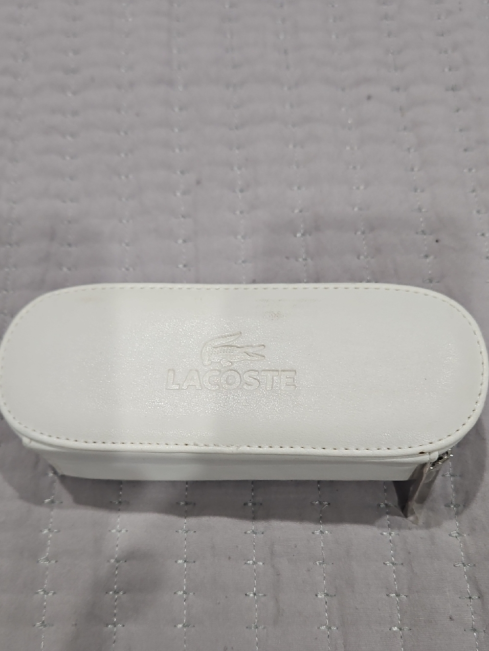 Lacoste White Leather Zip Eyewear Case